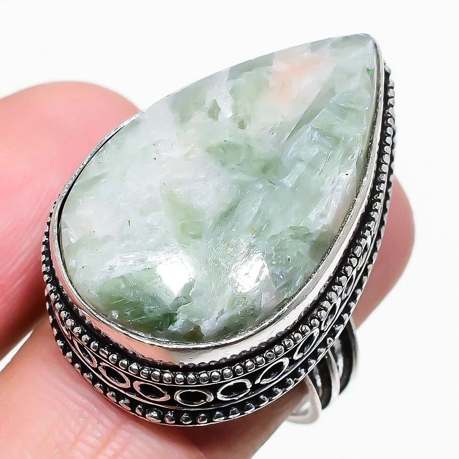 Anillo de joyería de plata de ley 925 hecho a mano con piedras preciosas de serafinita talla 9 (EE. UU.) Foto 1 de 1