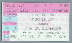 Monster Jam Monster Truck Racing Ticket Stub Jan 16, 1999 Pontiac Silverdome ๐ - Picture 1 of 3