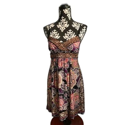 Ruby Rox Pink & Brown Paisley Spaghetti Strap Mini Dress Size Small - Image 1 of 4