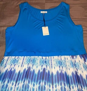 Calvin Klein Sleeveless Maxi Dress Dual Fabric Multi Blue NWT Size 1X $139 - Picture 1 of 9