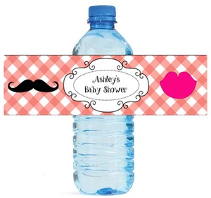 25 Coral Pattern Gender Reveal Shower Party Celebration Water Bottle Labels 8x2" - Picture 1 of 4