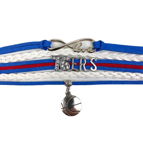 Philadelphia 76ers Infinity Jewelry Bracelet Basketball Charm Faux Leather Cover