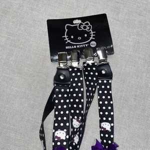 EUC 2011 Sanrio Black Hello Kitty Suspenders Polka Dots Purple Bows Silver Clip - Picture 1 of 4
