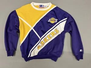 Vintage Starter Los Angeles Lakers Cotton Blend Purple Gold Sweater Size Large - Picture 1 of 9