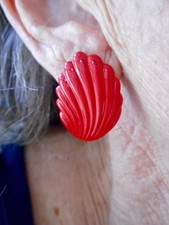 Authentic Vintage Red Ribbed Metal Pierced Earrings