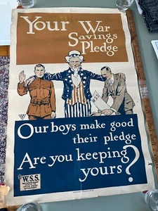 Rare c.1918 WWI poster Uncle Sam US Soldier War Savings Stamps - Picture 1 of 4
