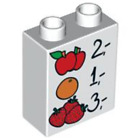 LEGO DUPLO 1 weier 1x2x2 Stein mit Obst und Preis Aufdruck 4066pb387 4611021 