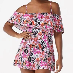 Fit 4 U Off the Shoulder Floral Ruffle Swim Dress Size 10 - Picture 1 of 9