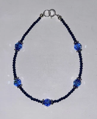 Dainty Blue Agate Sapphire Color Crystal And 925 Sterling Silver Bracelet 7.5” - Image 1 of 4