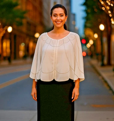 Torrid Scalloped Capelet Shoulder Warmer Size 6X White Chiffon & Silver Beads - Image 1 of 4