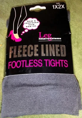 NWT Leg Impressions Fleece Lined Footless Tights - 1X/2X - Gray - Warm & Cozy! - Image 1 of 2