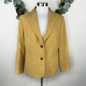 Talbots Blazer Jacket Size 16 Shetland Wool Herringbone Mustard Yellow 2 Button - Picture 1 of 12