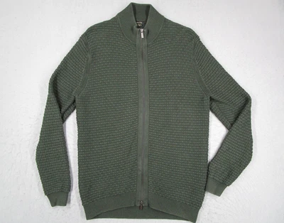 Suéter Massimo Dutti Para Hombres XL Verde Algodón Cachemira Cremallera Completa Cuello Simulado Gofre Foto 1 de 4