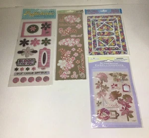 Floral Flower Theme Scrapbook Stickers And Embellishments Sealed 4 Packs - Picture 1 of 24