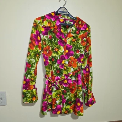 复古 60 年代迷幻 MOD LOVE 嬉皮士花朵力量束腰衬衫时髦中号 — 第 1/4 张图片