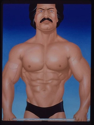 ED CORNEY~CULTURISTA~PINTURA ORIGINAL~MAX GOTTFRIED~GOUACHE A BORDO~30”X40” Foto 1 de 4