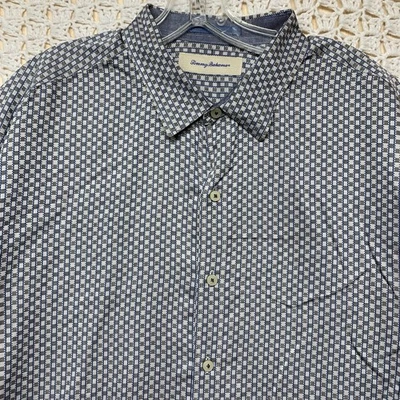 Tommy Bahama 衬衫男式 XLT 格纹纽扣 100% 棉长袖几何图案 — 第 1/4 张图片