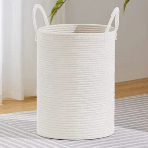 Large Laundry Hamper Tall Woven Rope Storage Basket For Blanket Toys Dirty Cloth - Picture 1 of 8