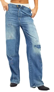 NEW FREE PEOPLE WE THE FREE DUSTBOWL WIDE LEG DISTRESSED PAINT SPLATTER JEANS 24 - Picture 1 of 8