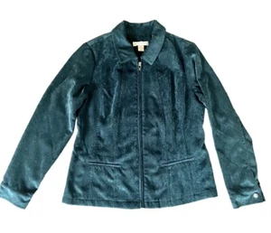 Christofer & Banks  Suede Velvet Jacket Dark Christmas Green Zipper Collar Small - Picture 1 of 10