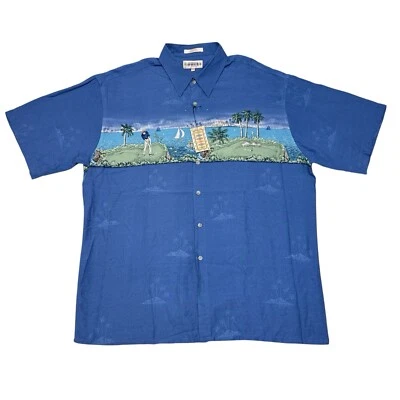Camisa de golf hawaiana vintage para hombre talla XL azul Campia Moda manga corta abotonada Foto 1 de 4