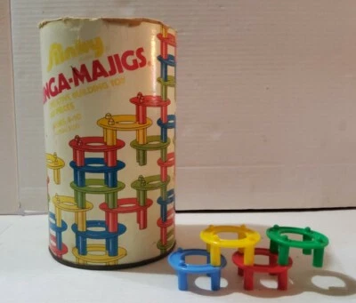 Vintage Slinky Ringa-Majigs Complete Building Toy Canister 60 Pieces USA Made  - Image 1 of 4