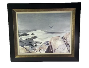 Artist Bernard Gerstner Print Framed Cape Ann? Gloucester MA Rocky Coast Grays - Picture 1 of 9