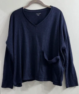 Eileen Fisher Medium Organic Cotton Hemp V-Neck Boxy Top Lagenlook Boho Pocket - Picture 1 of 8