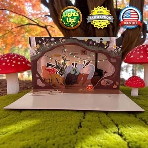 Tarjeta de felicitación Badger Burrow Light-Up Pop-Up Shadowbox cualquier ocasión Woodland Boho - Imagen 1 de 15