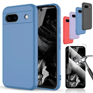 For Google Pixel 8a Silicone Case Slim Cover / Tempered Glass Screen Protector - Photo 1 sur 50