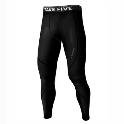 Pantalones de correr Take Five para hombre forrados piel apretados compresión capa base negros NP511 Foto 1 de 4