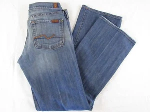 7 For All Mankind Jean Tag Size 28 Measure 32x33 Low Rise Bootcut Light Wash - Picture 1 of 7