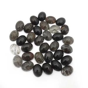Natural Black Rutile Quartz Loose Stone Oval Cabochon 12*16 MM 101 CT 12 Pcs - Picture 1 of 3