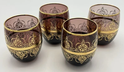 Conjunto de 4 copos de vinho cordials Murano ouro 24K ametista 3" - Imagem 1 de 4