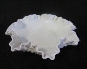 FENTON ART GLASS HOBNAIL MILK GLASS 8" BONBON CANDY BOWL DOUBLE CRIMPED EDGE - Picture 1 of 2