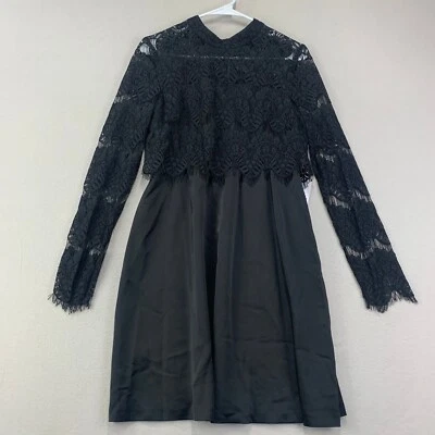 BCBGeneration Dress Womens M Black Lace Long Sleeve NWT Modest LBD Bachelorette - Image 1 of 4