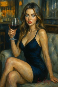 Mario Mendoza Oil Painting Print Canvas Beautiful Woman Sexy Wine Art - Picture 1 of 7