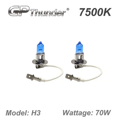 GP Thunder II 7500K H3 Xenon Halogen Light Bulbs 70W Pair Super White - Image 1 of 4