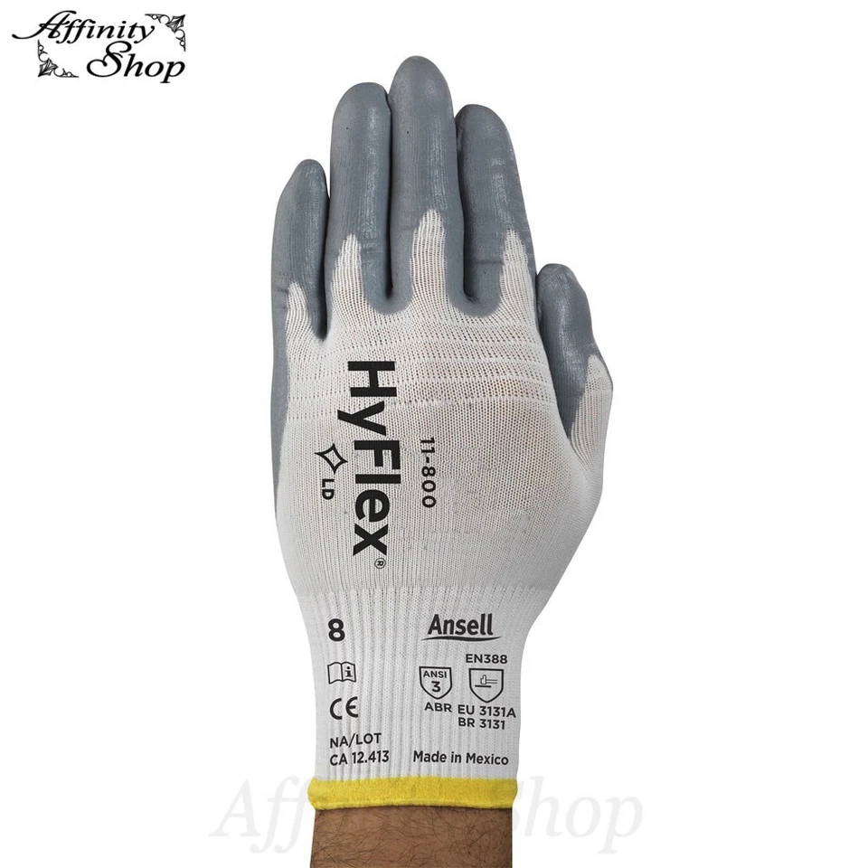 Ansell HYFLEX WORK GLOVES 11-800 White Nylon Nitrile Safety Glove AS/NZS Cert - image 1 of 4