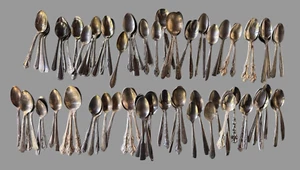 Vintage Silverplate Stainless Mixed Craft Lot Collection 91 Table & Tea Spoons - Picture 1 of 4