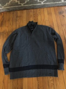 Nautica Mens Cotton Pullover Long Sleeve Sweater= Large -Gray with navy stripe - Picture 1 of 3