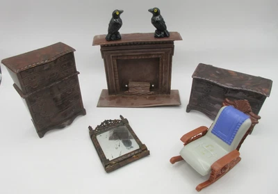 1:24 Vtg 1950 USA Goth Haunted Living Room Plastic Victorian Miniature Dollhouse - Image 1 of 4