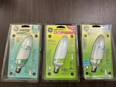(3) GE 85388 9W = 40W 430-Lumen Decorative Candle Base CFL Bulb, Soft White - Image 1 of 4