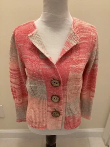 Curio Cropped Strickjacke Pullover 3 Knöpfe V-Ausschnitt 3/4 Arm Marmoriert Strick - Bild 1 von 5