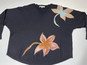 Aaeda Pullover Damen L schwarz gefilzt Blume Dolmanärmel bequem Retro Artsy - Bild 1 von 19