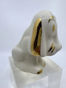 Bassett Hound vintage in ceramica bianco e oro leggi* - Foto 1 di 7