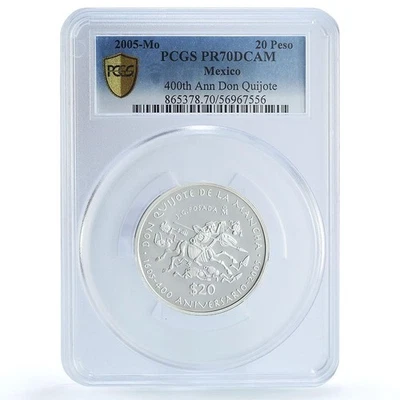 Mexico 20 pesos Don Quijote Cervantes Literature PR70 PCGS 2 oz silver coin 2005 - Image 1 of 4