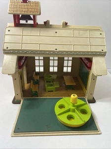 Vintage 1971 Fisher Price Play Family School Building Working Bell With Extras - Picture 1 of 13