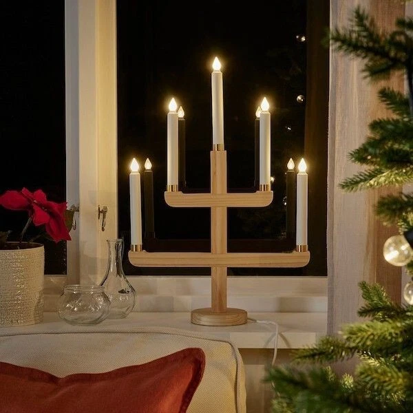 IKEA STRALA LED 5-arm Candelabra Pine Wood 22" 805.633.12