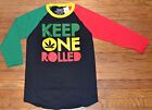 Keep One Rolled 3/4 Sleeve Rasta T-Shirt Mens Pot Leaf Smoke Tee New With Tags